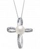 Cultured Freshwater Pearl (8mm) & Diamond (1/8 ct. t. w. ) 18" Pendant Necklace in 14k White Gold