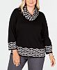 Alfred Dunner Plus Size Sutton Place Zigzag Border Sweater