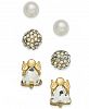 Holiday Lane Gold-Tone 3-Pc. Set Angel Crystal Ball & Imitation Pearl Stud Earrings, Created for Macy's