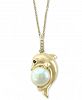 Effy Cultured Freshwater Pearl (7-1/2mm) & Diamond Accent Dolphin 18" Pendant Necklace in 14k Gold