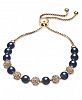 Charter Club Gold-Tone Crystal Bead & Colored Imitation Navy Pearl Slider Bracelet, Created for Macy's