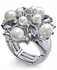 Charter Club Silver-Tone Crystal & Imitation Pearl Cluster Stretch Ring, Created for Macy's