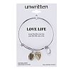Unwritten Two-Tone Crystal Accented Love Life Charm Adjustable Bangle Bracelet in Stainless Steel with 14k Gold-Plating