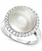 Cultured South Sea Pearl (12mm) and Diamond (1/3 ct. t. w. ) Halo Ring in 14k White Gold