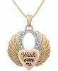 Diamond Tricolor Heart & Wing 18" Pendant Necklace (1/10 ct. t. w. ) Sterling Silver and 18k Gold- and Rose Gold-Plate