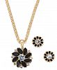 Charter Club Gold-Tone Crystal and Stone Flower Pendant Necklace & Stud Earrings Set, 17" + 2" extender, Created for Macy's