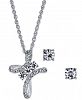 Charter Club Silver-Tone Crystal Cross Pendant Necklace & Stud Earrings Set, 17" + 2" extender, Created for Macy's