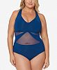 Bleu by Rod Beattie Plus Size V-Neck Mesh-Inset Strappy-Back One-Piece Swimsuit Women's Swimsuit