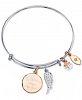 Unwritten "With Brave Wings She Flies" Adjustable Charm Bangle Bracelet in Rose Gold-Tone & Stainless Steel