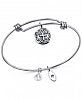 Unwritten Crystal Accented Cross Disc Charm Adjustable Bangle Bracelet in Stainless Steel