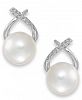 Cultured Freshwater Pearl (8mm) and Diamond Accent Cross Earrings in 14k White Gold