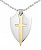 Legacy for Men by Simone I. Smith Two-Tone Sword & Shield 24" Pendant Necklace in Stainless Steel & Yellow Ion-Plate
