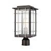46714/1 - Elk Lighting - Brewster - One Light Outdoor Post Mount Matte Black/Weathered Zinc Finish with Seedy Glass - Brewster