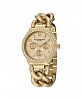 Stuhrling Original Stainless Steel Gold Tone Case on Chain Bracelet, Gold Tone Dial, Swarovski Crystal Studded Bezel, With Gold Tone and White Accents