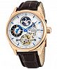 Stuhrling Original Men's Automatic Skeletonzied Dual Time Watch, Rose Tone Case on Brown Alligator Embossed Genuine Leather Strap, Silver Tone and Rose Tone Dial, With Blue, Gray, Black, and Rose Tone Accents