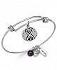 Unwritten Sisters Infinity Charm and Amethyst (8mm) Bangle Bracelet in Silver-Plated Stainless Steel