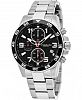 Stuhrling Men's Japan Chronograph Bracelet Watch, Silver Tone Case on Silver Tone Brushed and Polished Link Bracelet, Black Dial, with Silver Tone, White, and Red Accents