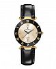 Jacques Du Manoir Ladies' Black Genuine Leather Strap with Goldtone Case and Black and Goldtone Dial, 33mm