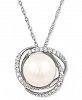 Honora Cultured Freshwater Pearl (8mm) & Diamond (1/8 ct. t. w. ) 18" Pendant Necklace in 14k White Gold
