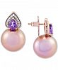 Honora Cultured Pink Ming Pearl (12mm), Amethyst (5/8 ct. t. w. ) & Diamond (1/10 ct. t. w. ) Stud Earrings in 14k Rose Gold