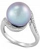 Honora Cultured Grey Ming Pearl (12mm) & Diamond (1/8 ct. t. w. ) Statement Ring in 14k White Gold
