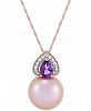 Honora Cultured Pink Ming Pearl (13mm), Diamond (1/10 ct. t. w. ) & Amethyst (5/8 ct. t. w. ) 18" Pendant Necklace in 14k Gold