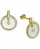 Cubic Zirconia & White Enamel Circle Stud Earrings in 18k Gold-Plated Sterling Silver