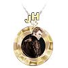 Merci Johnny Women's Polished Crystal & Gold-Tone Pendant Necklace Featuring An Authentic Photo Of Johnny Hallyday & Custom Bale With The Initials JH