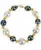 Cultured Baroque Freshwater Pearl (12-13mm) and Black Tahitian Pearl (8-10mm) Bracelet in 14k Gold