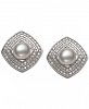 Cultured Freshwater Pearl (6mm) & Cubic Zirconia Square Stud Earrings in Sterling Silver
