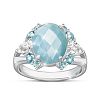 Aqua Horizon Women's Sterling Silver Ring Featuring An Aquamarine Centre Stone With An Unique Checkerboard Cut & Adorned Wtih Topaz Accents