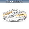Today & Always Women's Personalized Sterling Silver Ring Featuring Over 1.5 Carats Of White Topaz & 2 Dozen Diamonds & Adorned With 18K-Gold Plating