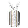 God Is Near Religious Son Stainless Steel Dog Tag Pendant Necklace With Etched Cross Design & 24K Gold Ion Plated Accents