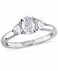 Certified Diamond (7/8 ct. t. w. ) Oval Shape 3 Stone Engagement Ring in 14k White Gold