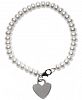 Cultured Freshwater Pearl (6mm) Heart Tag Charm Bracelet in Sterling Silver