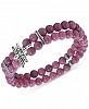 American West Rhodonite Bead & Dragonfly Double Strand Stretch Bracelet in Sterling Silver