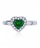Green Heart Cubic Zirconia Halo Ring in Rhodium Plated Sterling Silver
