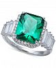 Green Cubic Zirconia Emerald Cut, Baguette, & Pave Ring (7-7/8 ct. t. w. ) in Sterling Silver