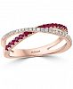 Effy Ruby (1/4 ct. t. w. ) & Diamond (1/6 ct. t. w. ) Crossover Ring in 14k Rose Gold