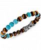 Esquire Men's Jewelry Dyed Blue Magnesite & Tiger's Eye Bead Bracelet in Sterling Silver, Created for Macy's