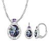 Alluring Beauty Pendant Necklace And Earrings Set Featuring A Multi-Gem Design With 3 Topaz Centre Stones Adorned With White Topaz & Amethyst Accents