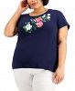 Karen Scott Plus Size Cotton Embellished-Floral Top, Created for Macy's