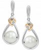 Cultured Freshwater Pearl (7mm) & Diamond Accent Drop Earrings in Sterling Silver and 14k Gold-Plate
