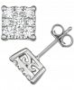Diamond Square Cluster Stud Earrings (1 ct. t. w. ) in 14k White Gold