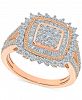 Diamond Square Baguette Halo Cluster Ring (1 ct. t. w. ) in 10k Rose Gold