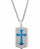 Men's Crystal and Blue Enamel Dog Tag 24" Pendant Necklace in Stainless Steel