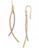 Two-Tone Textured Curved Stick Drop Earrings in 14k Gold & White Rhodium-Plate