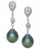 Cultured Tahitian Black Pearl (8mm) and Diamond Accent Drop Earrings in Sterling Silver