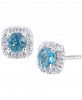 Blue Diamond and White Diamond Halo Stud Earrings (1-1/4 ct. t. w. ) in 14k White Gold