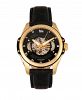 Reign Henley Automatic Semi-Skeleton Gold Case, Genuine Black Leather Watch 44mm